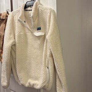Simply Southern Fuzzy Fleece Pullover Jacket Snap 1/4 Winter White Cream Size XL